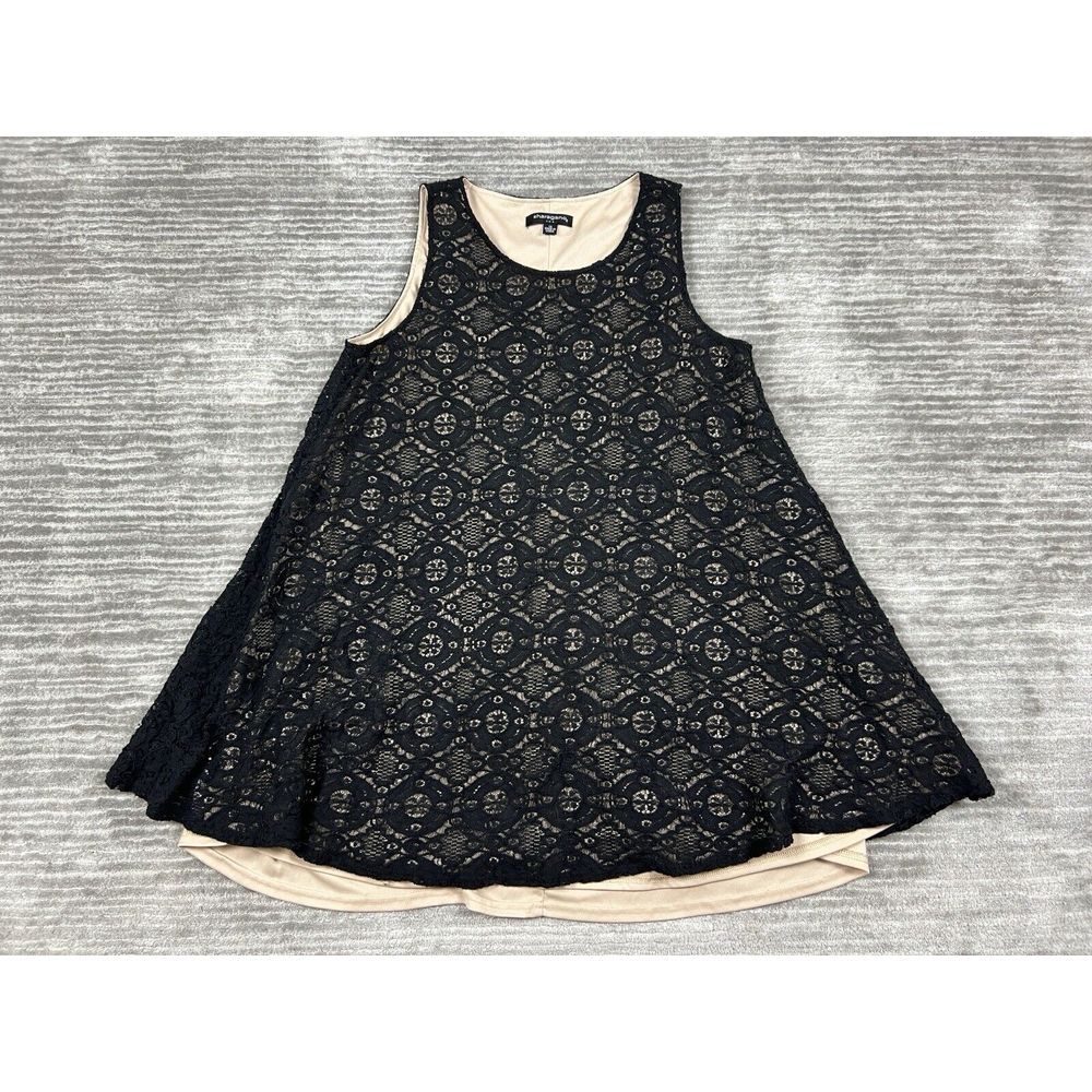 Sharagano Dress Womens 14 Black Lace Overlay Lined Sleeveless Tank